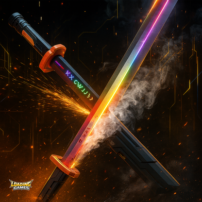 Tenshi Blade - Katana Lendária RGB com Faíscas Cinemáticas e Vapor Real